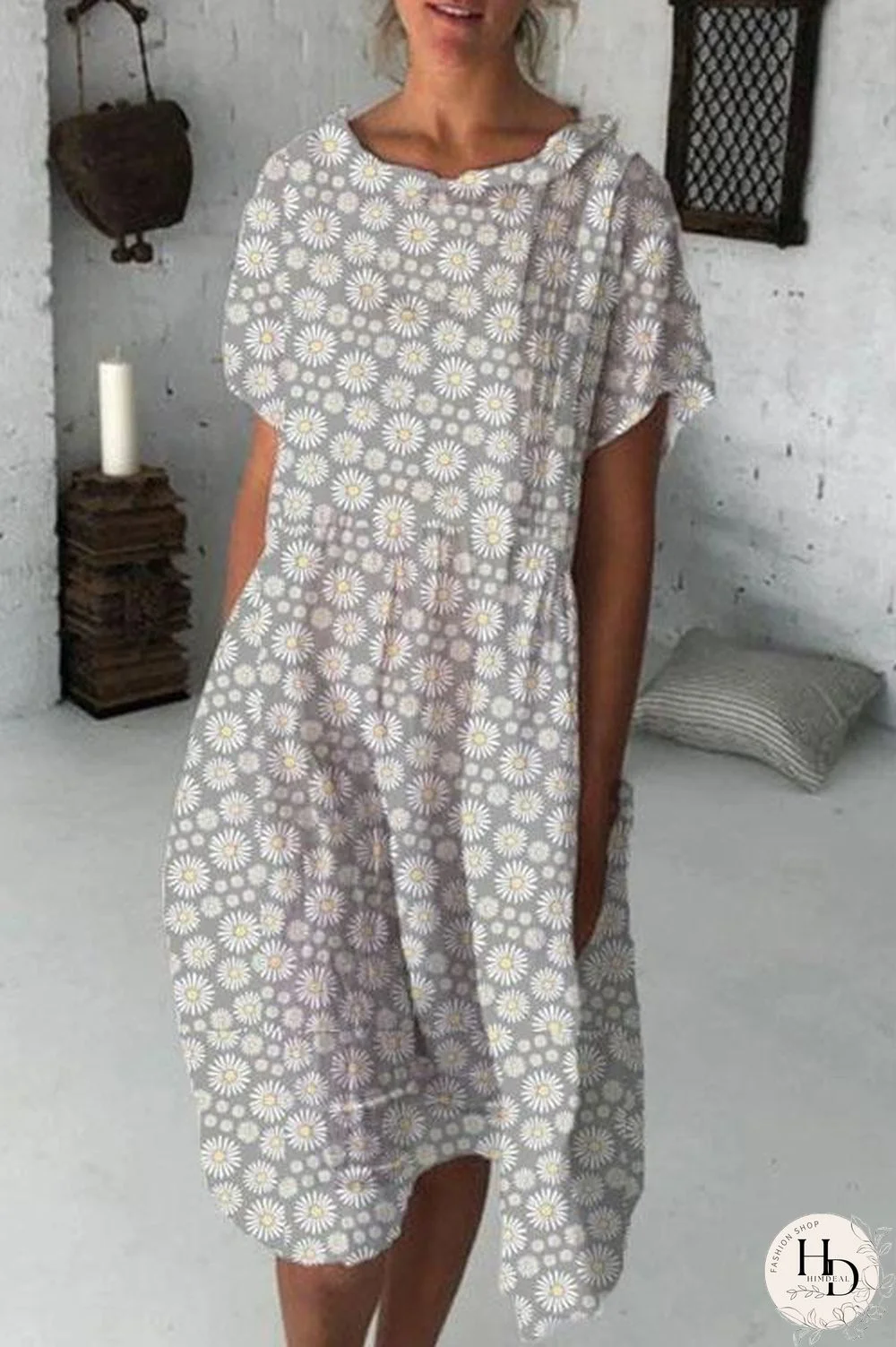 Hollow Out Sunflower Casual Dress