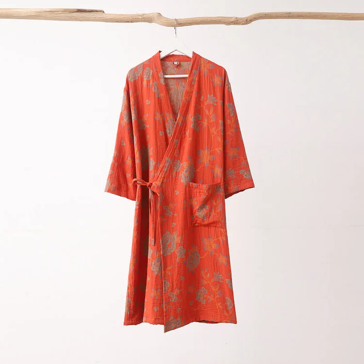 Flower Jacquard Cotton V-Neck Bathrobe Pajama Radinnoo.com