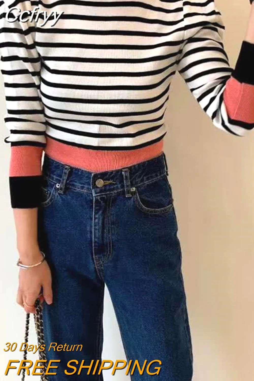 huibahe Striped Color-blocked Knitted Sweaters Pullovers 2023 Autumn Winter Long Sleeve O-neck Tops Casual Fashion Ladies Jumpers