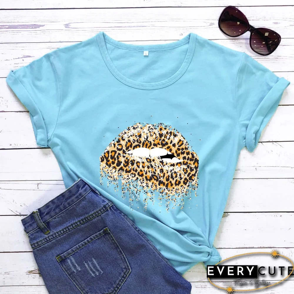Funny Leopard Lips Dripping T-shirt TrendyPersonalityShirtsWomenFashionCasualPureCottonVintageShirt 90sAesthetic Tee
