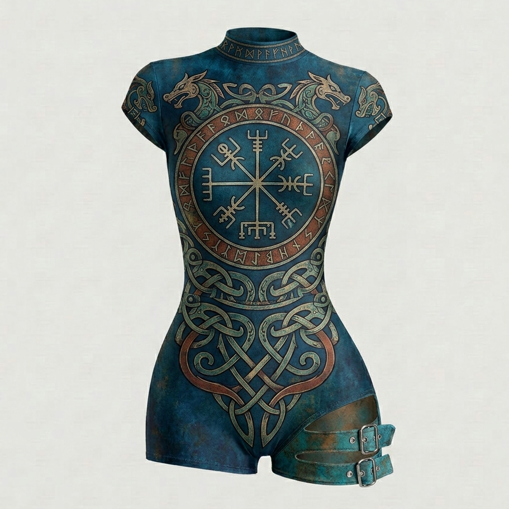 Viking-Style Tight-Fitting Swimsuit Bodysuit