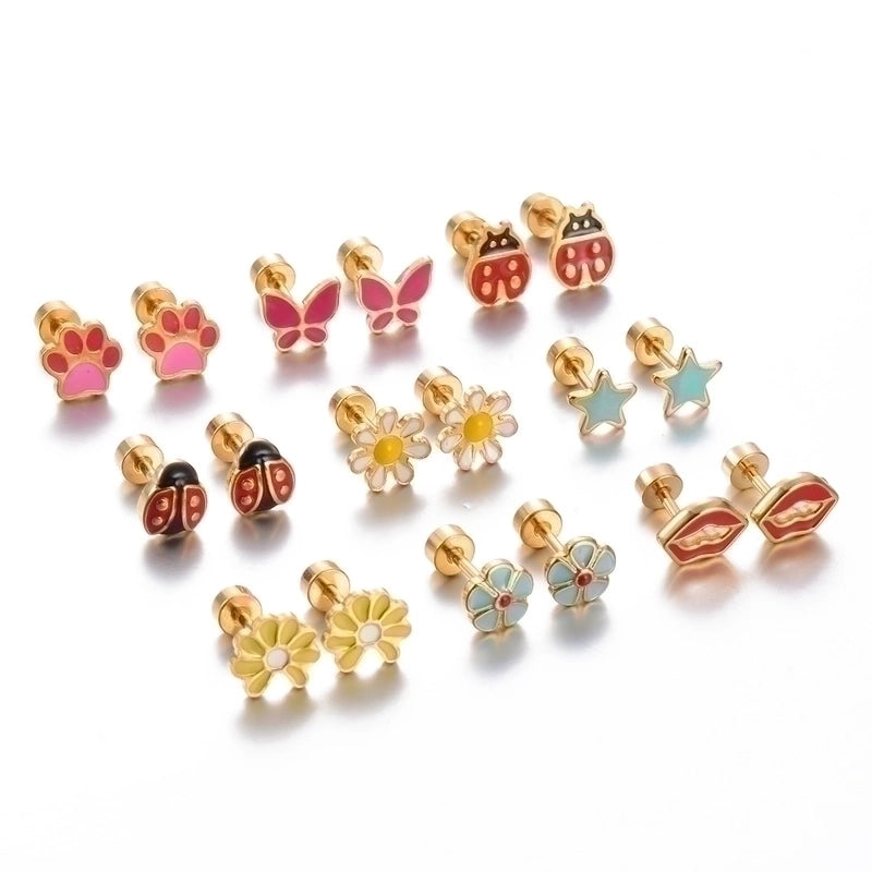 1 Pair Cute Geometric Enamel Plating Stainless Steel Ear Studs