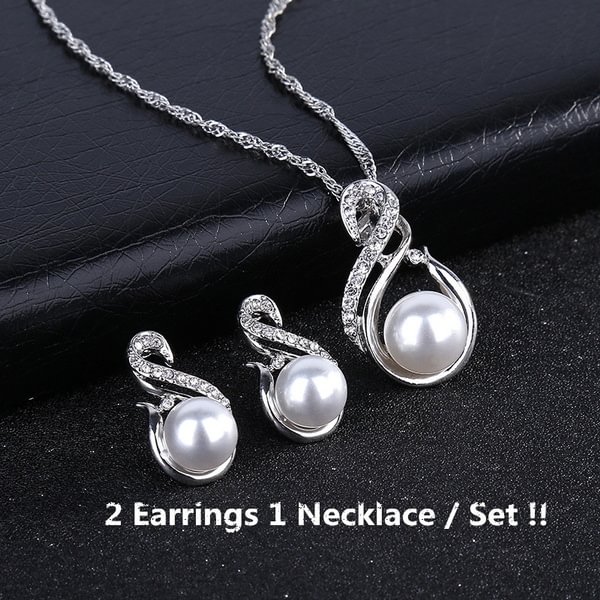 White Pearl Pendant Necklace collarbone chain jewelry set jewelry temperament Pearl Necklace Earrings two piece elegant party bride jewelry - Shop Trendy Women's Fashion | TeeYours