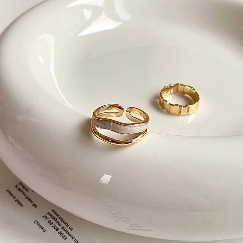 Casual Minimalist Irregular Copper Gold Plated Zircon Open Ring In Bulk