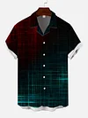 Full-Print Abstract Art Red And Blue Lines Macthing Printing Cuban Collar Men's Short Sleeve Shirt
