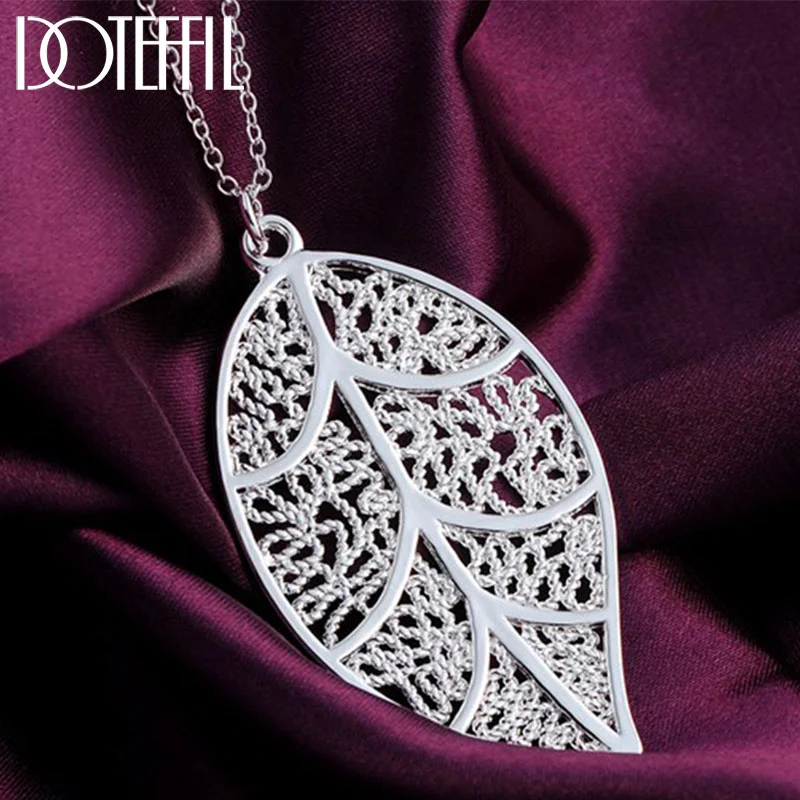 DOTEFFIL 925 Sterling Silver 18 Inch Leaf Pendant Necklace For Women Jewelry