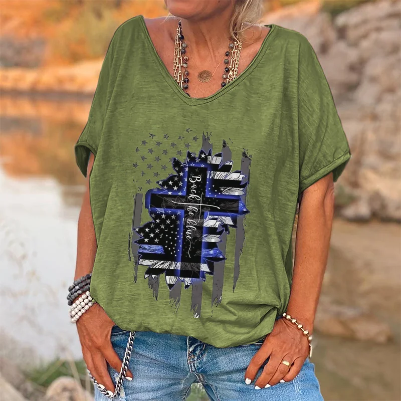 Stars Floral Cross Printed Hippy T-shirt
