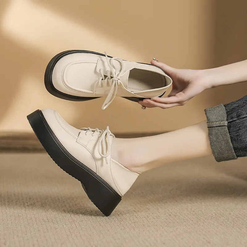 Brownm Brownm New Strap Platform Platform Small Leather Shoes Female Bound British Wind College With Skirt Loafers Single Shoes