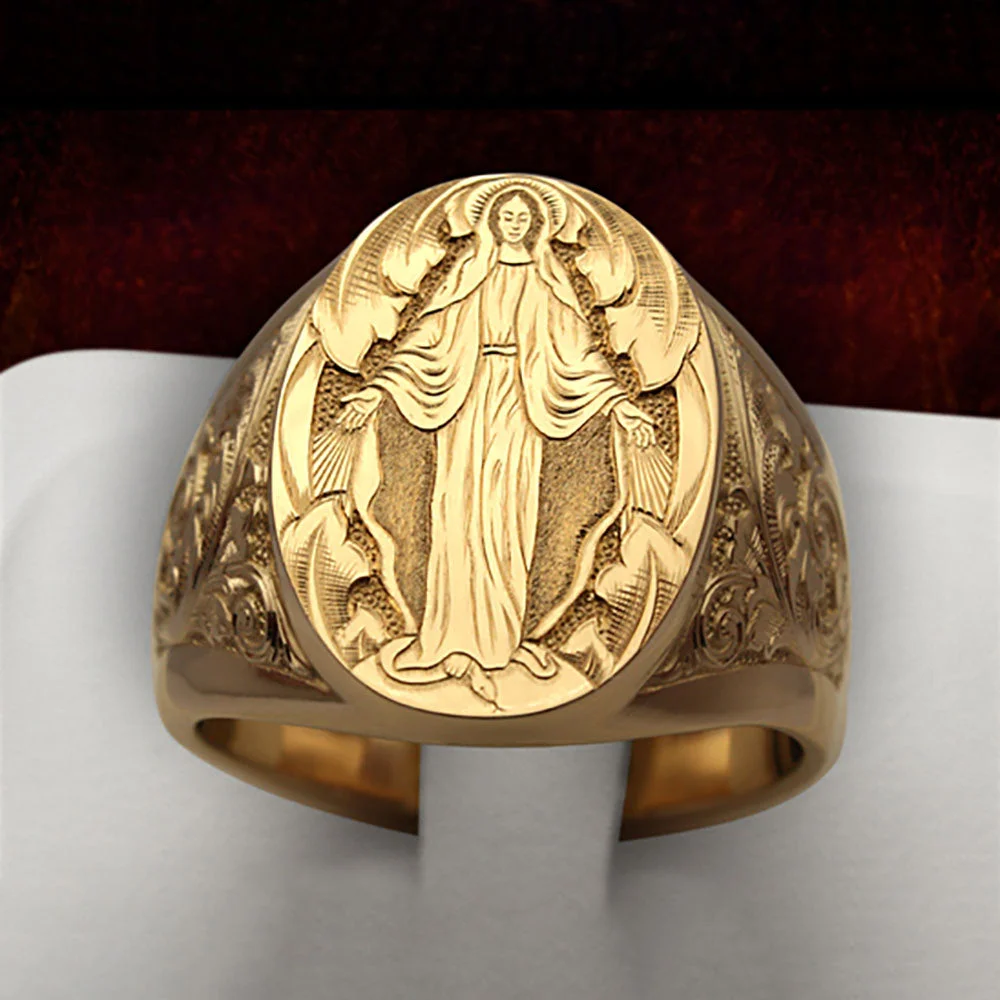 Cifeeo Retro Byzantium Large Carved Pattern Ring for Women Men's Multi Size Wide Face Finger Ring Jewelry Party Club Punk Hip Hop Ring