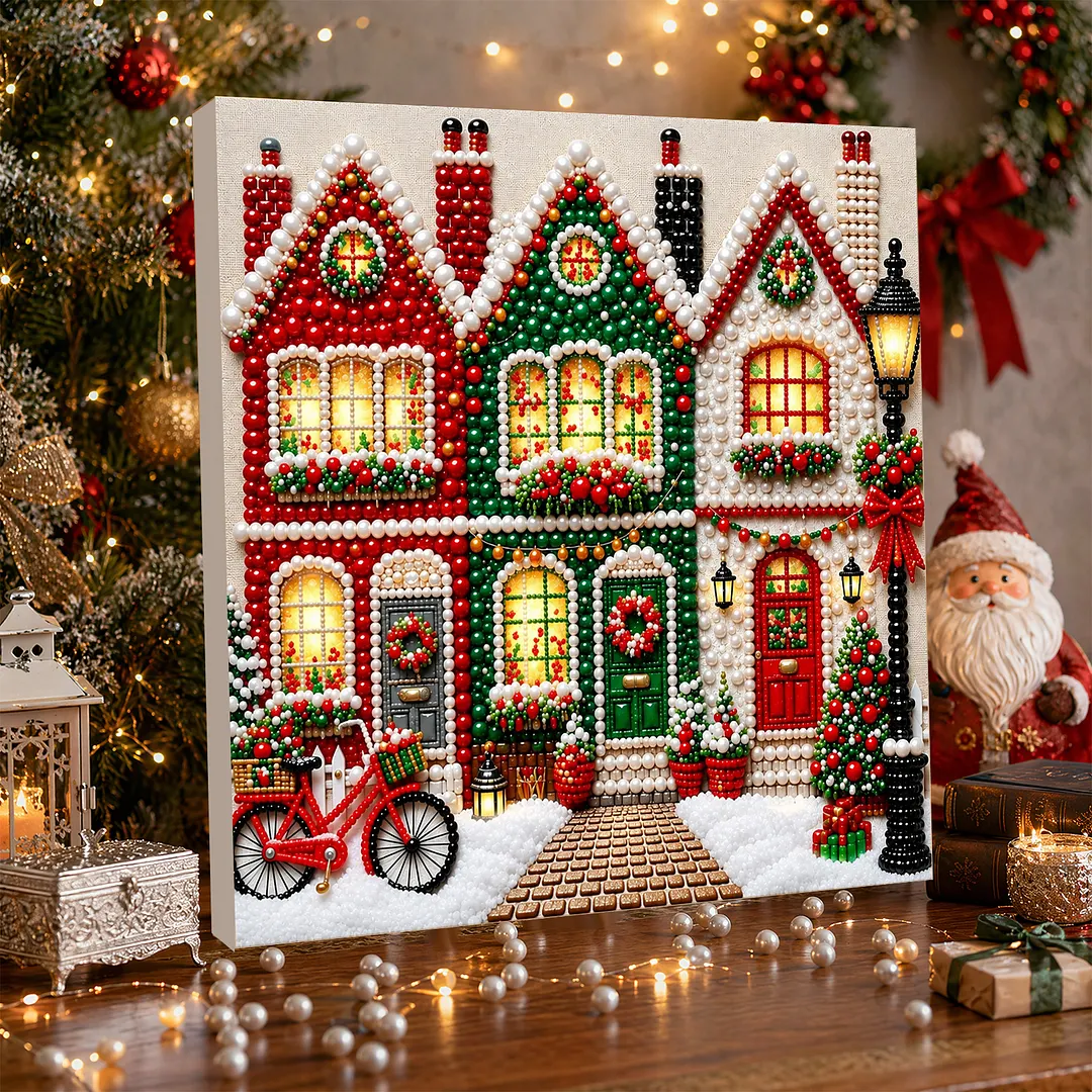 Framed Pearl Dot Painting Kit Holiday Houses 7.87x7.87in