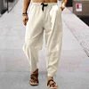 Men's Linen Loose Drawstring Hip-Hop Lantern Pencil Pants by Inlyline
