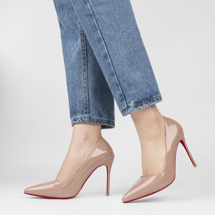 100mm High Heels Party Daily Wedding Pumps Patent Stilettos Red Bottoms Pointed Toe Shoes