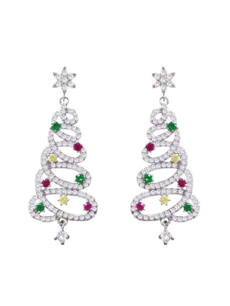 Colorful Zirconia Micro Set Christmas Tree Earings