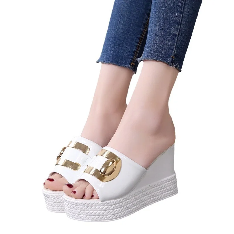 Wongn Wongn Summer New Wedge Sandals Platform Platform Shoes High Heel Fish Mouth Cool Drag A Word Drag Sequins Female Slippers To Wear