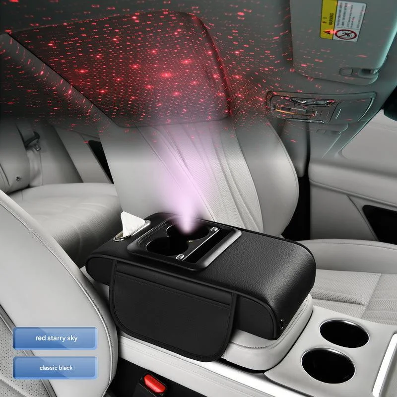 Multifunctional car armrest box - star projection/mobile phone charging/cup holder/tissue box