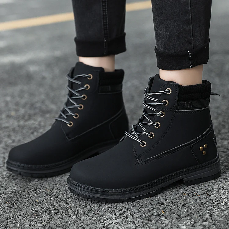 Ultra Warm Boots Waterproof Non-Slip Faux Fur Lining Lace Up Flat Ankle Boots shopify Stunahome.com