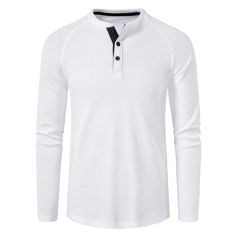 Men's Solid Waffle Henry Neck Long Sleeve T-Shirt