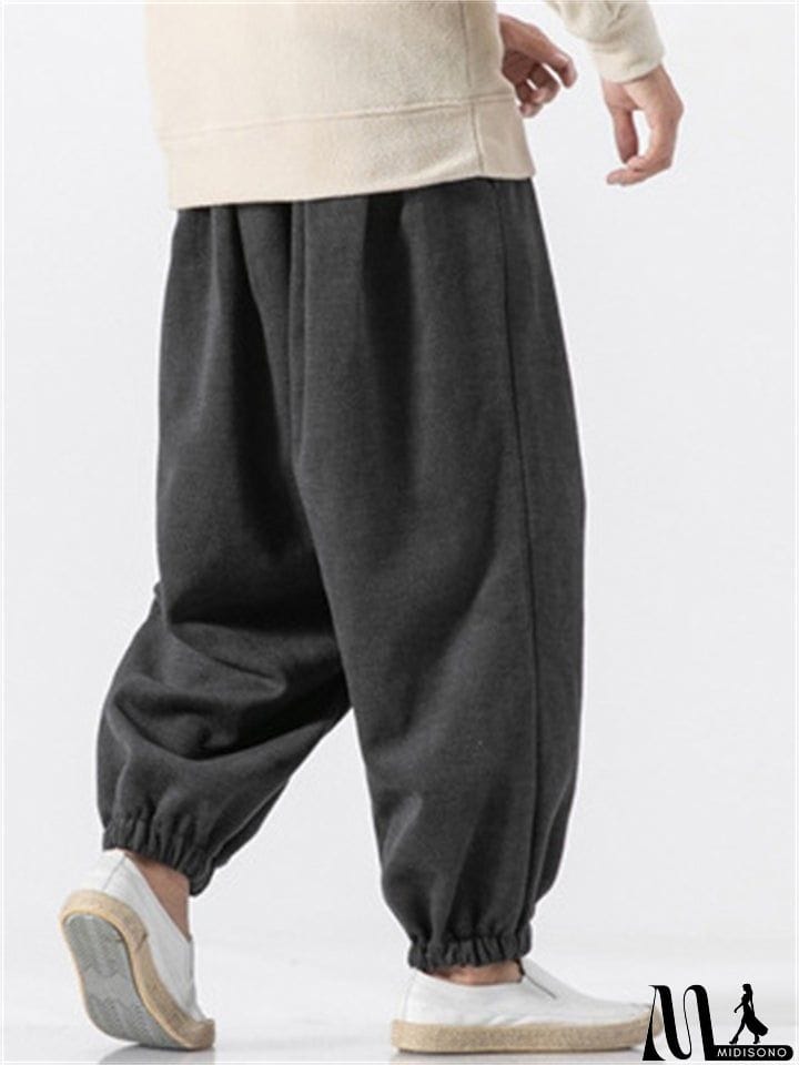 MidiSono - Men's Casual Loose Plush Thermal Drawstring Pants For Winter
