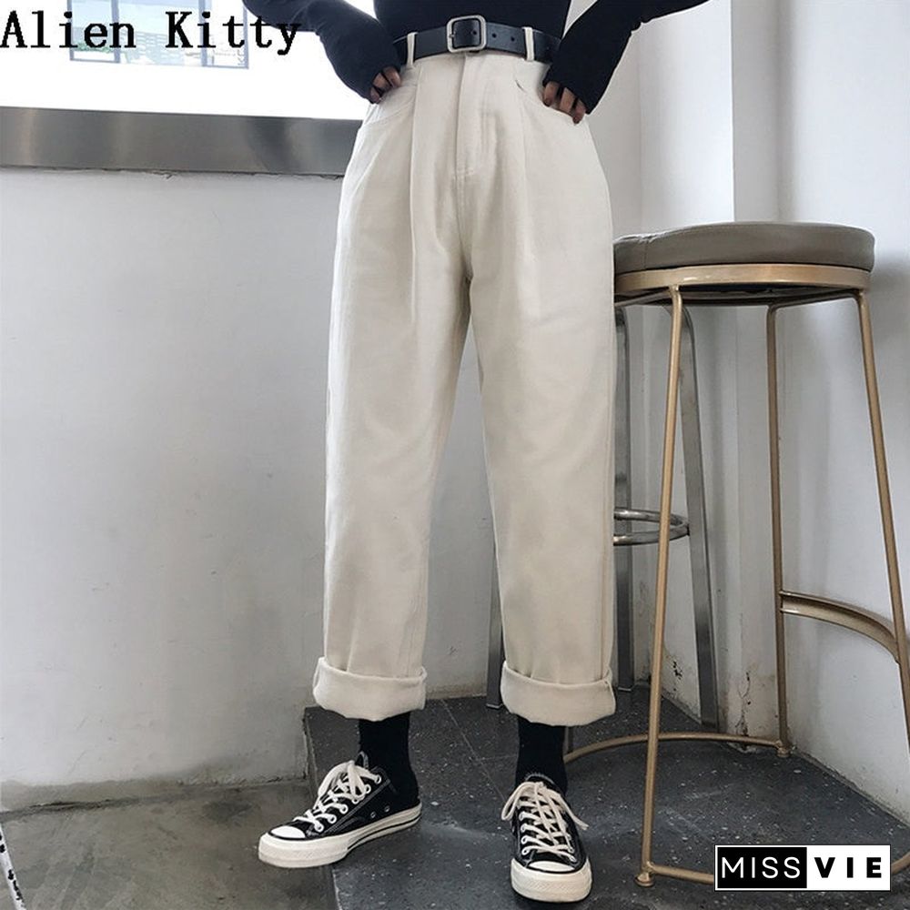 Alien Kitty Loose High Waist Thin Women Pants Spring Autumn Femme Fashion Simple Casual Solid Pant Girls All-Match Fresh