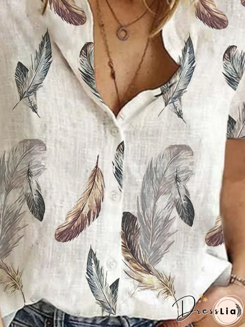 Casual Lapel Feather Loosen Short Sleeve Blouse