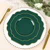 10 Pack | 11" Hunter Emerald Green Hard Plastic Dinner Plates, Disposable Tableware, Baroque Heavy Duty Plates with Gold Rim