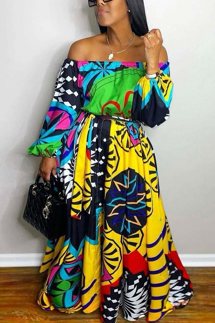 Xpluswear Plus Size Casual All Over Print Off The Shoulder Maxi Dresses