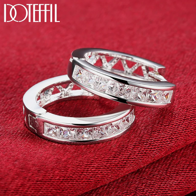 DOTEFFIL 925 Sterling Silver AAA zircon circle hoop Charm Earrings Fashion For Woman Jewelry