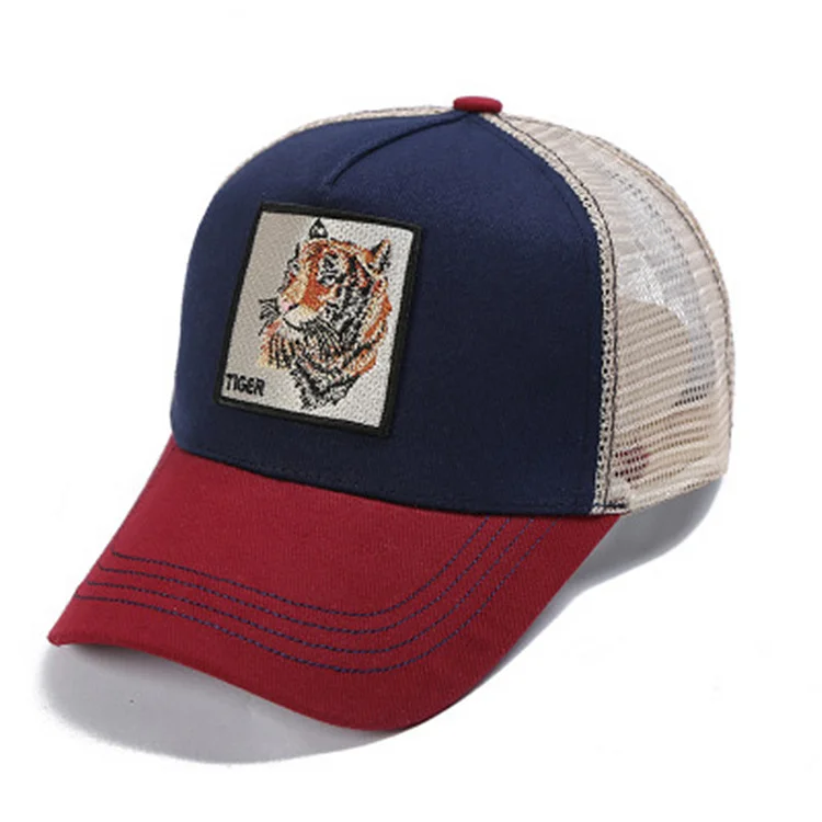 Tiger Embroidery Cotton Mesh Snapback Baseball Cap at Hiphopee