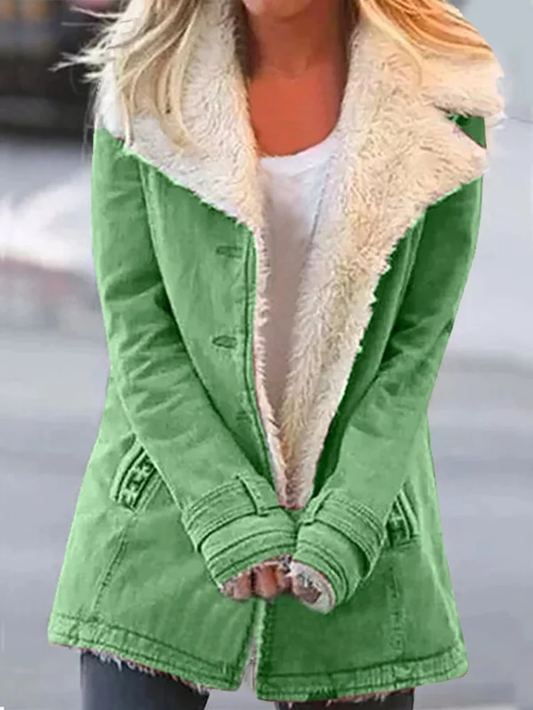 VChics Women's Solid Fleece Thermal Long Sleeve Coat