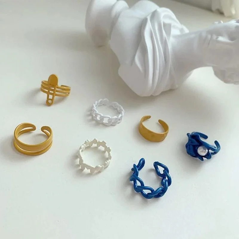 Dvacaman 2021 New Trendy Colorful Dripping Oil Resin Rhinestone Geometric Rings Hand-Painted Open Rings for Women Party Jewelry