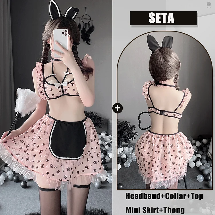 Mesh Backless Bunny Girl Sweet Maid Dress Lingerie Set PE102