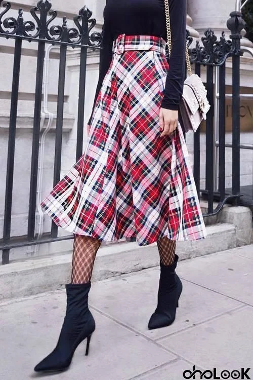 Plaid A Line Skirts