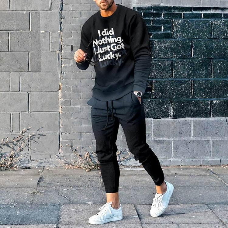 Men's Round Neck Casual Print Long Sleeve Top with Pants_01