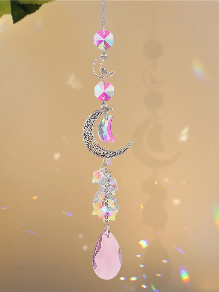 Crystal Diamond Wind Chimes Metal Hexagon Star Moon Hanging Ornaments Decor