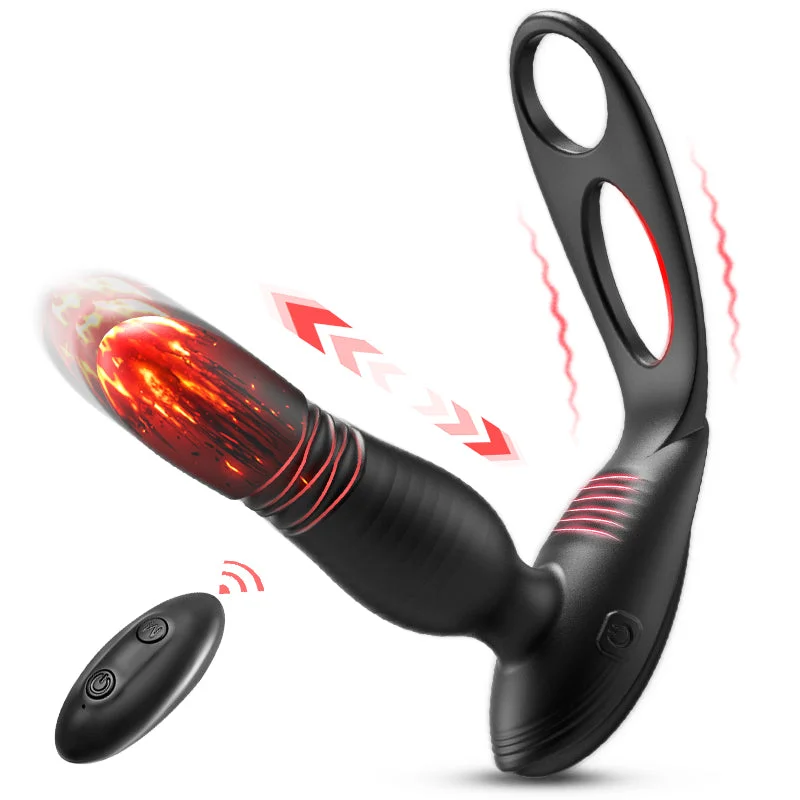 Alston Low Noise 10 Thrusting & Vibrating Double Cock Rings Silicone Prostate Massager