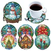 6Pcs/set Diamond Painting Wooden Christmas Coaster Cup Cushion With Holder