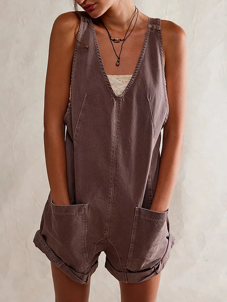 Women's Sleeveless V-neck Cowboy Jumpsuit