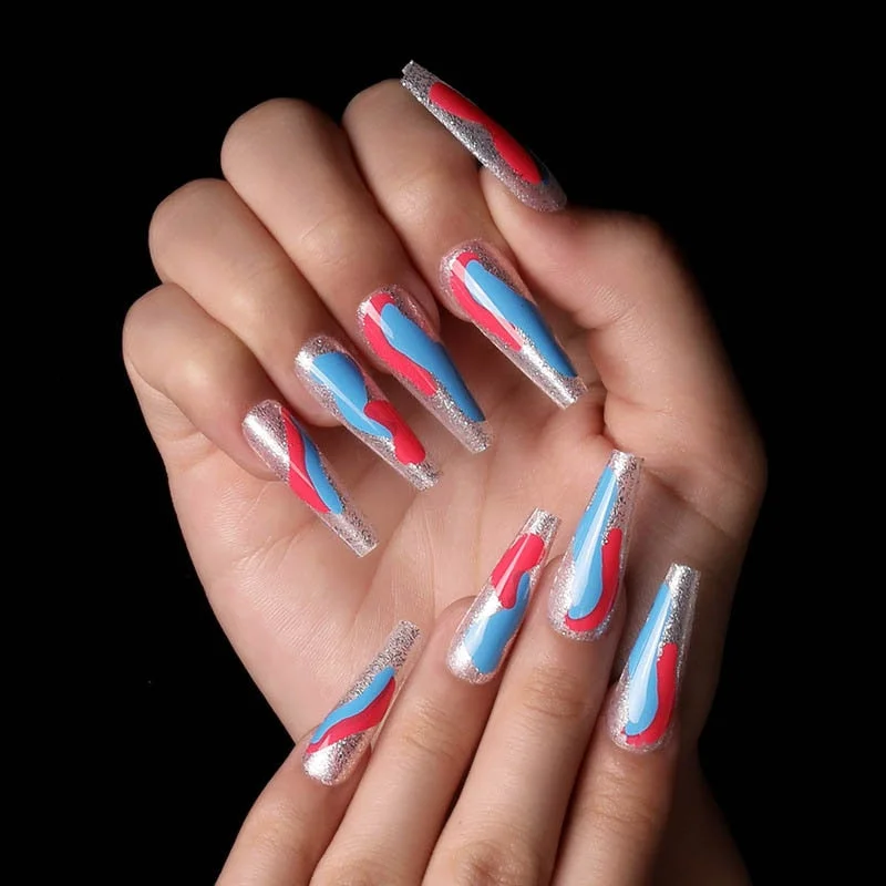 24pcs Khaki Dye Matte Frosted Fake Nails stiletto Dark Blue Color Pointed Head Long Style Wearable ABS Resin Finished Fingernail-Nail Inspo