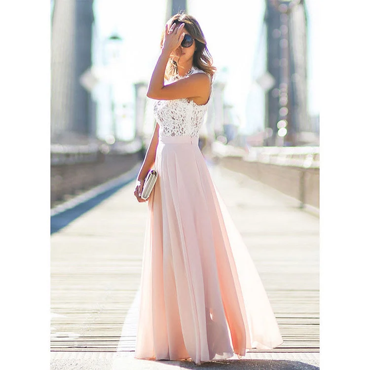 Chiffon Formal V Neck Sleeveless Prom Dress