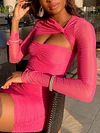 Sexy Slim See-Through Mesh Hollow Solid Color Mini Dress