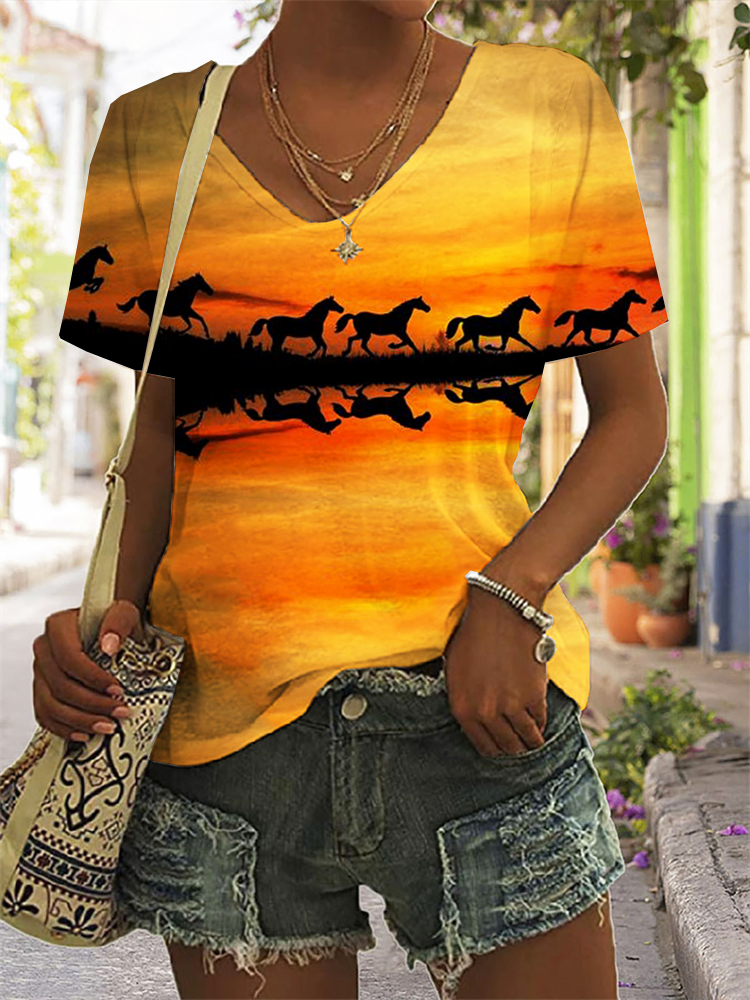 Wild Horses In The Sunset Horse Lover Essential T Shirt wearshes