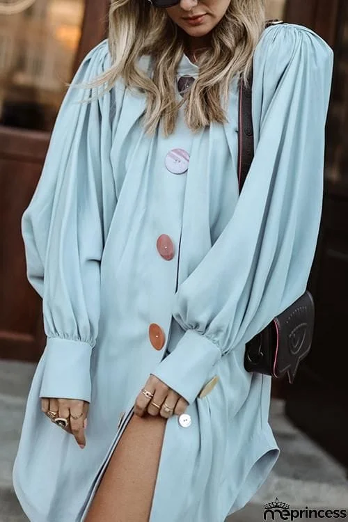 Oversized Button Puff Sleeve Shirt Dress