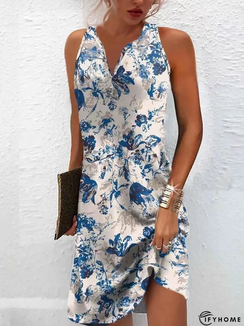 Cotton Blends Casual V Neck Short Sleeve Woven Dress | IFYHOME