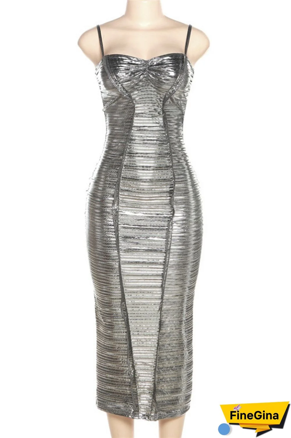 Silver Sexy Solid Backless Spaghetti Strap Long Dress Dresses
