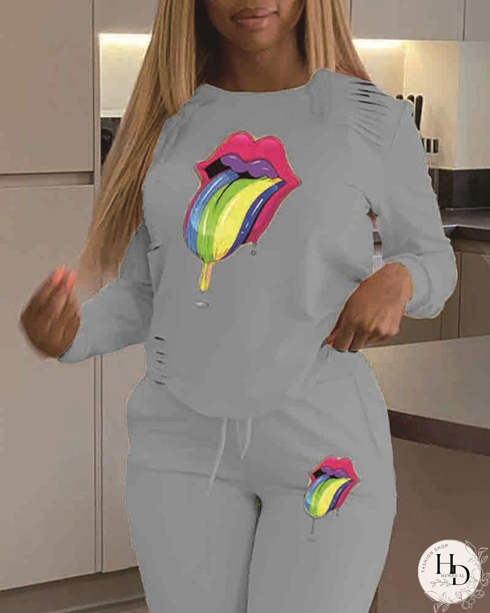 Mouth Pattern Ribbed Tracksuit P13492