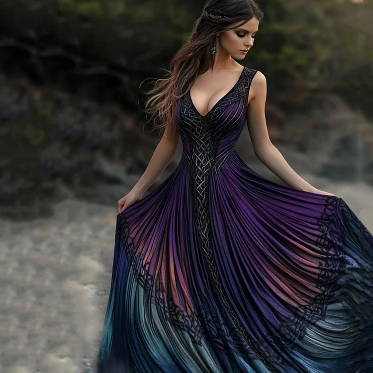 Vintage Viking Pattern Gradient Casual Tank Dress