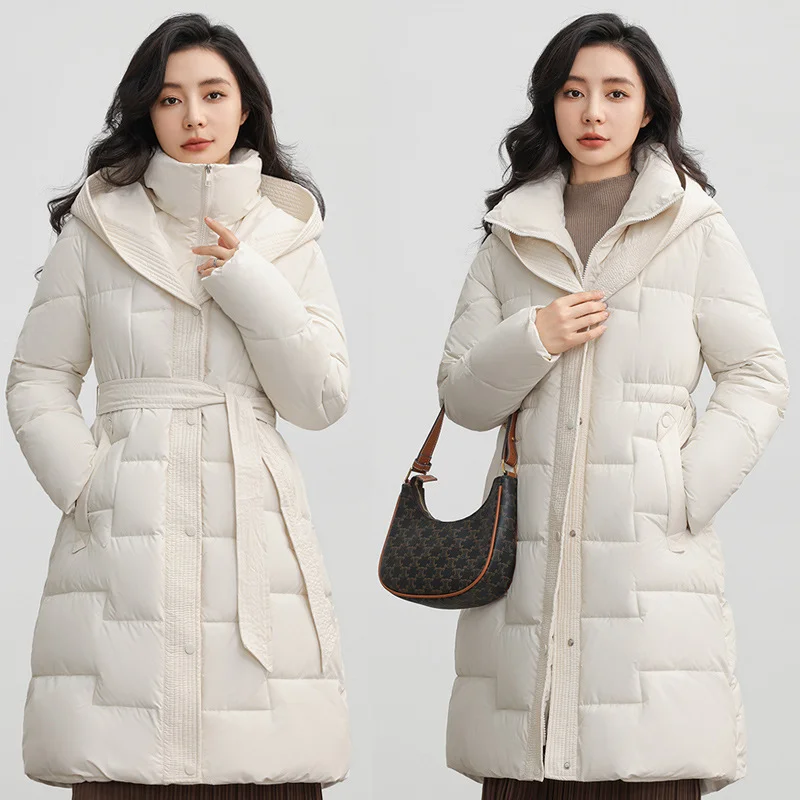 Toloer 2024 New Cotton-Padded Clothes Korean Version Of The Hoodie Long Waist Show Thin Over The Knee Fashion And Thick Temperament Coat-Outfit Ideas