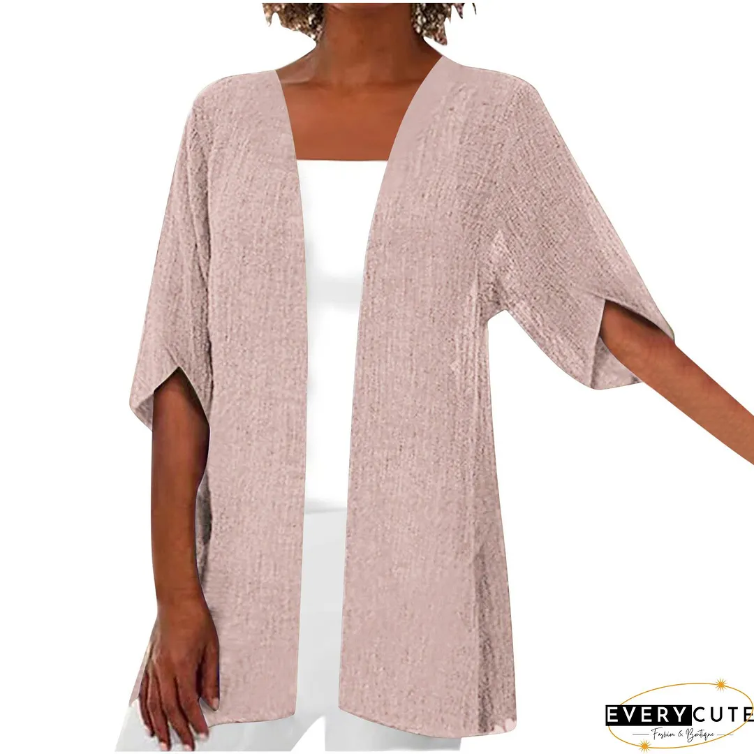 Women Half Sleeve Scoop Neck Solid Cardigan Tops