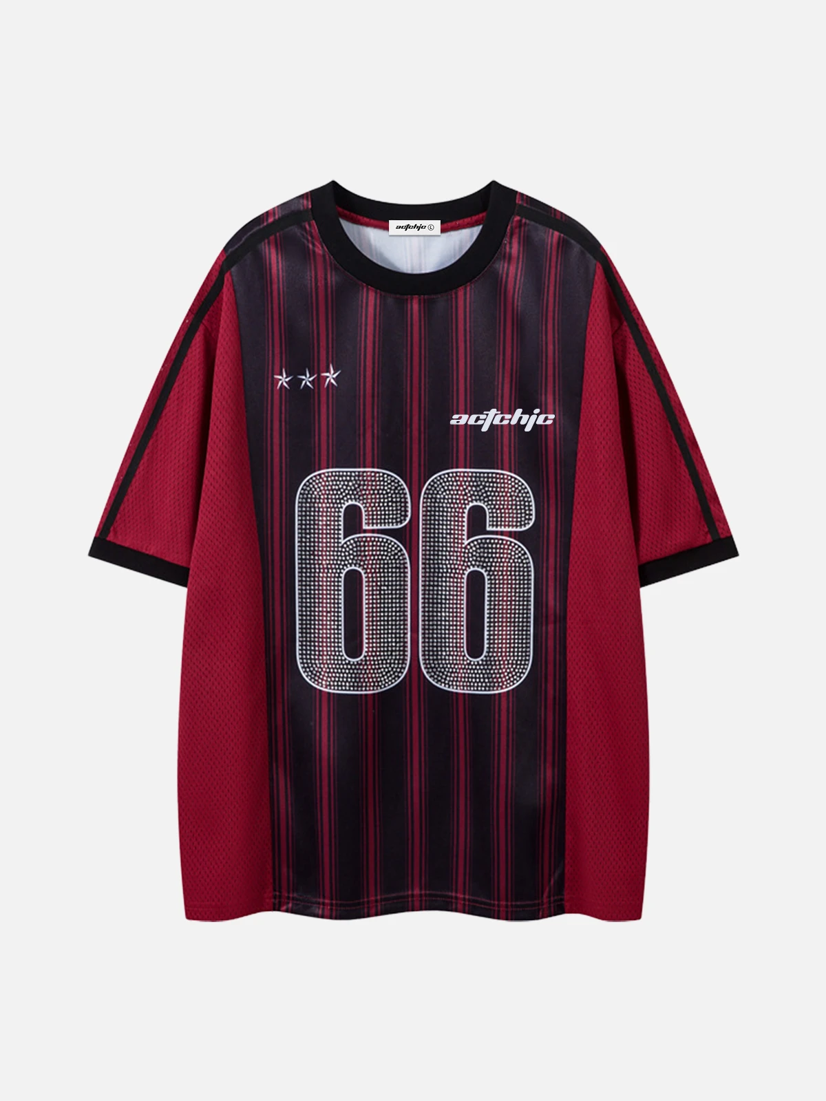 Black Act Chic Pinstripe Rhinestone Number Jersey Tee Front