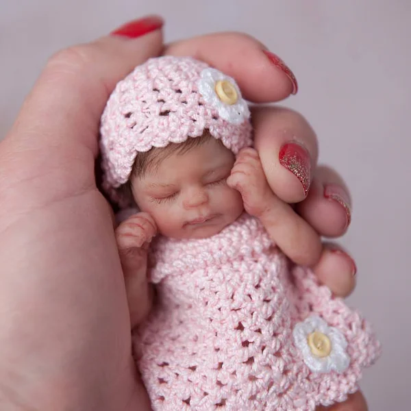 Miniature Doll Sleeping Full Body Silicone Reborn Baby Doll, 6 Inches Realistic Newborn Baby Doll Named Ariella
